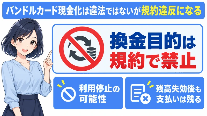 バンドルカード現金化は違法ではないが規約違反になる