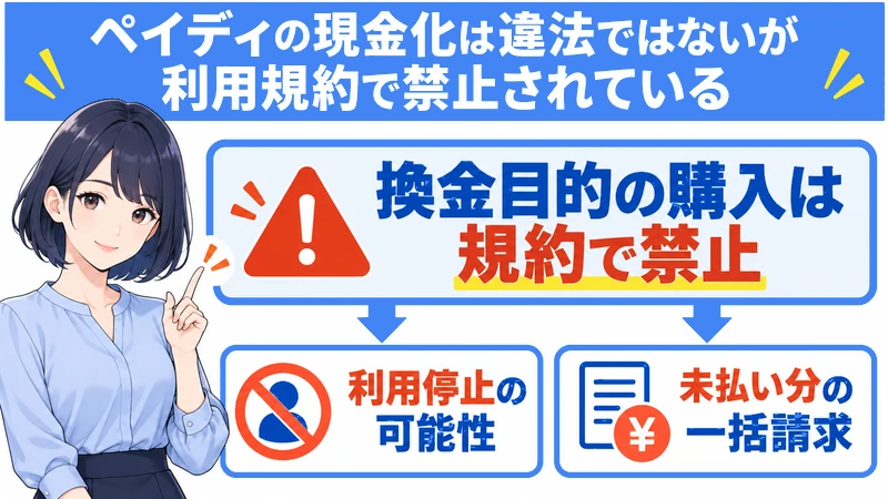 ペイディの現金化は違法ではないが利用規約で禁止されている